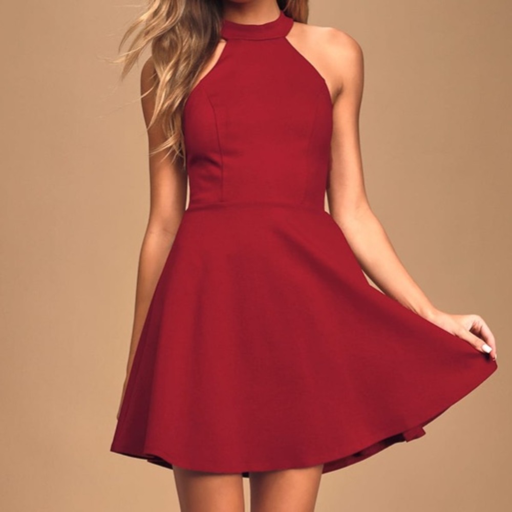 Wine Red lace skater dress